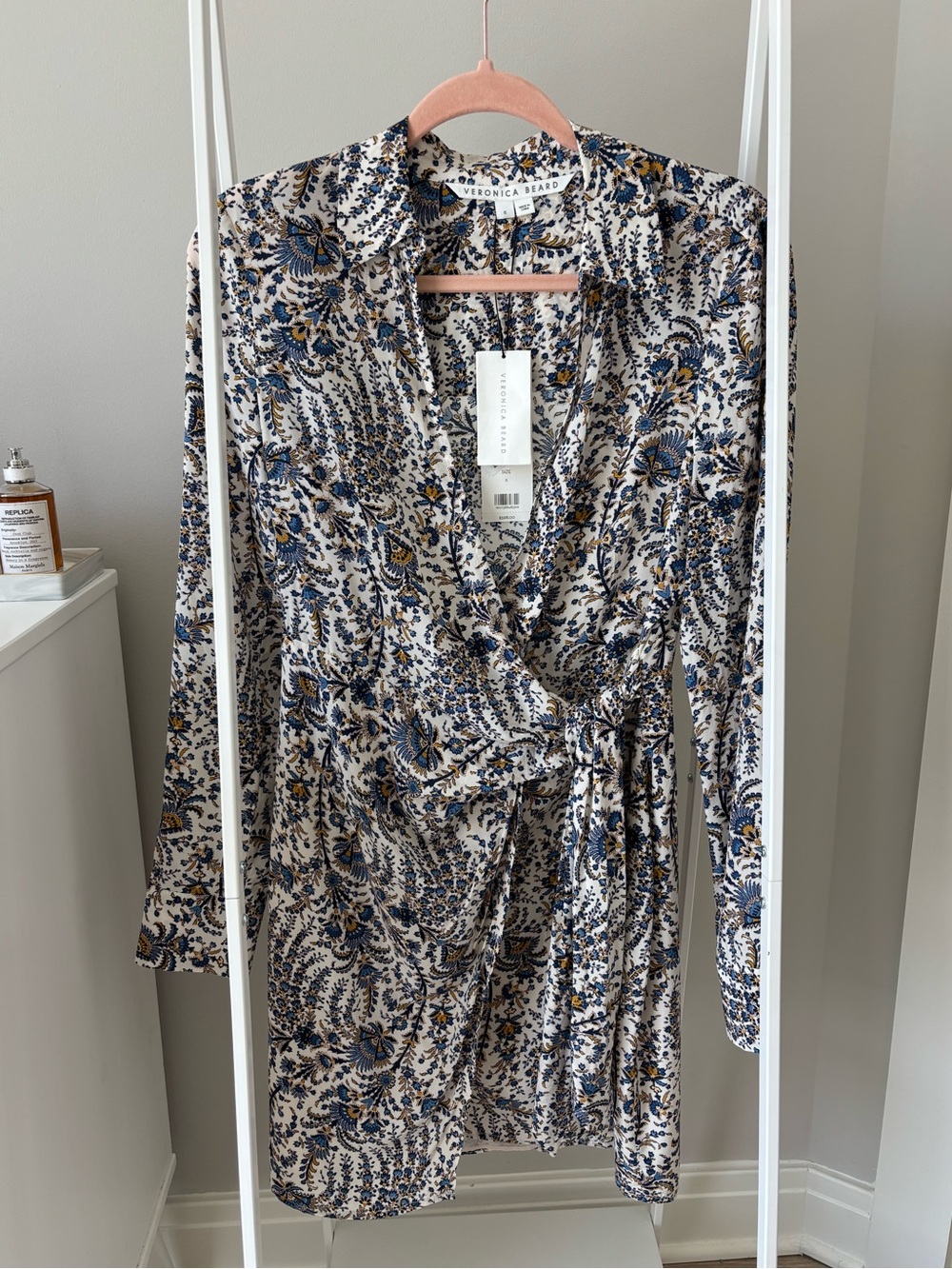 Veronica Beard Lavella Cream Floral Long Sleeve Wrap Dress - Blue & Navy Paisley